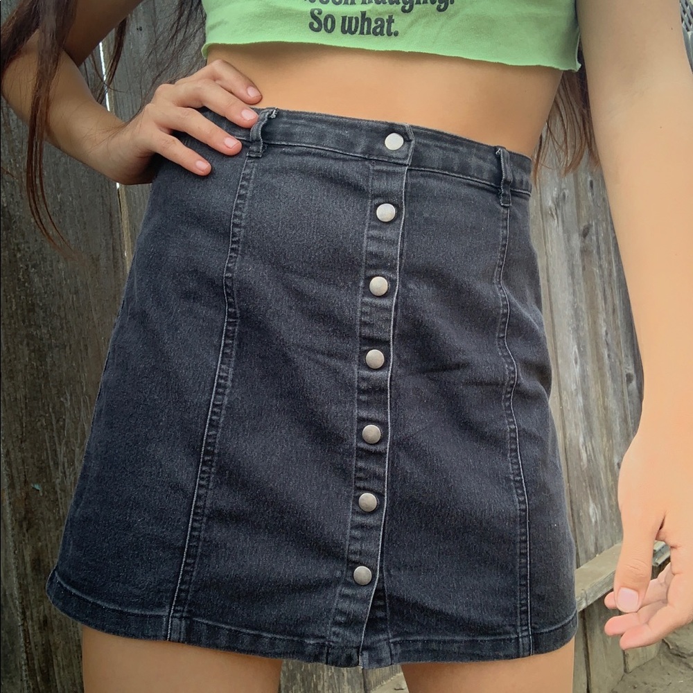 Dark grayish black button up high waisted skirt